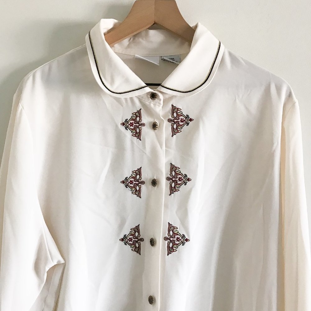Koret Vintage Cream Victorian Embellished Blouse - Picture 3 of 9